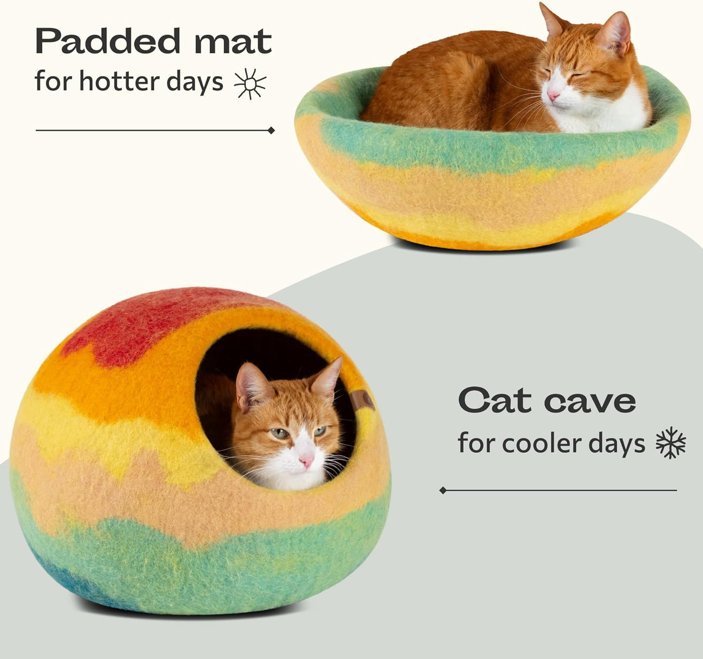 Cat Cave – Premium Felt Cat Bed for Indoor Cats, Handmade 100% Merino Wool (Vivid Shades) (Medium, Tucson Sunset)