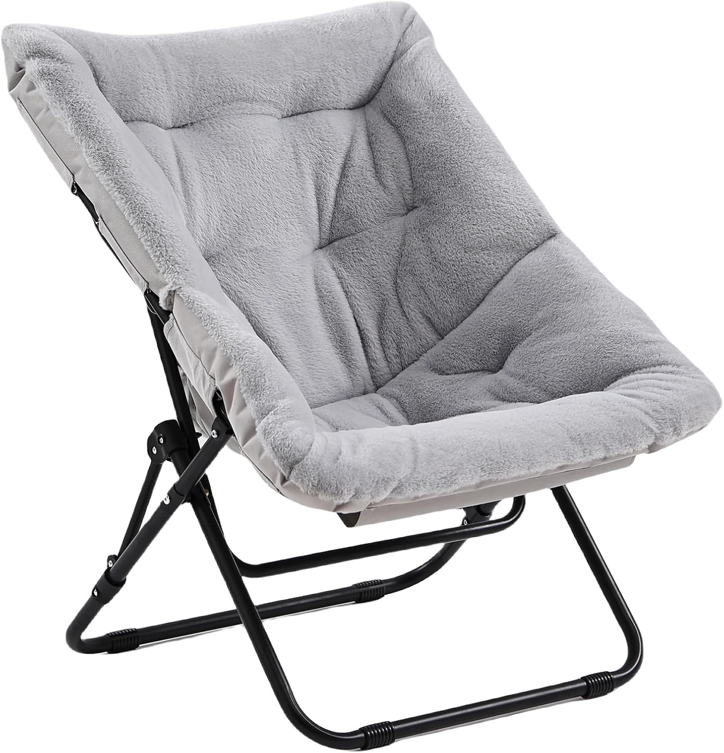 Comfy Folded Chair with Ottoman, Oversized Folding Faux Fur Chair Soft Furry Lounge Lazy Chair with Metal Frame Moon Chair Accent Chair for Bedroom, Living Room, Dorm Rooms