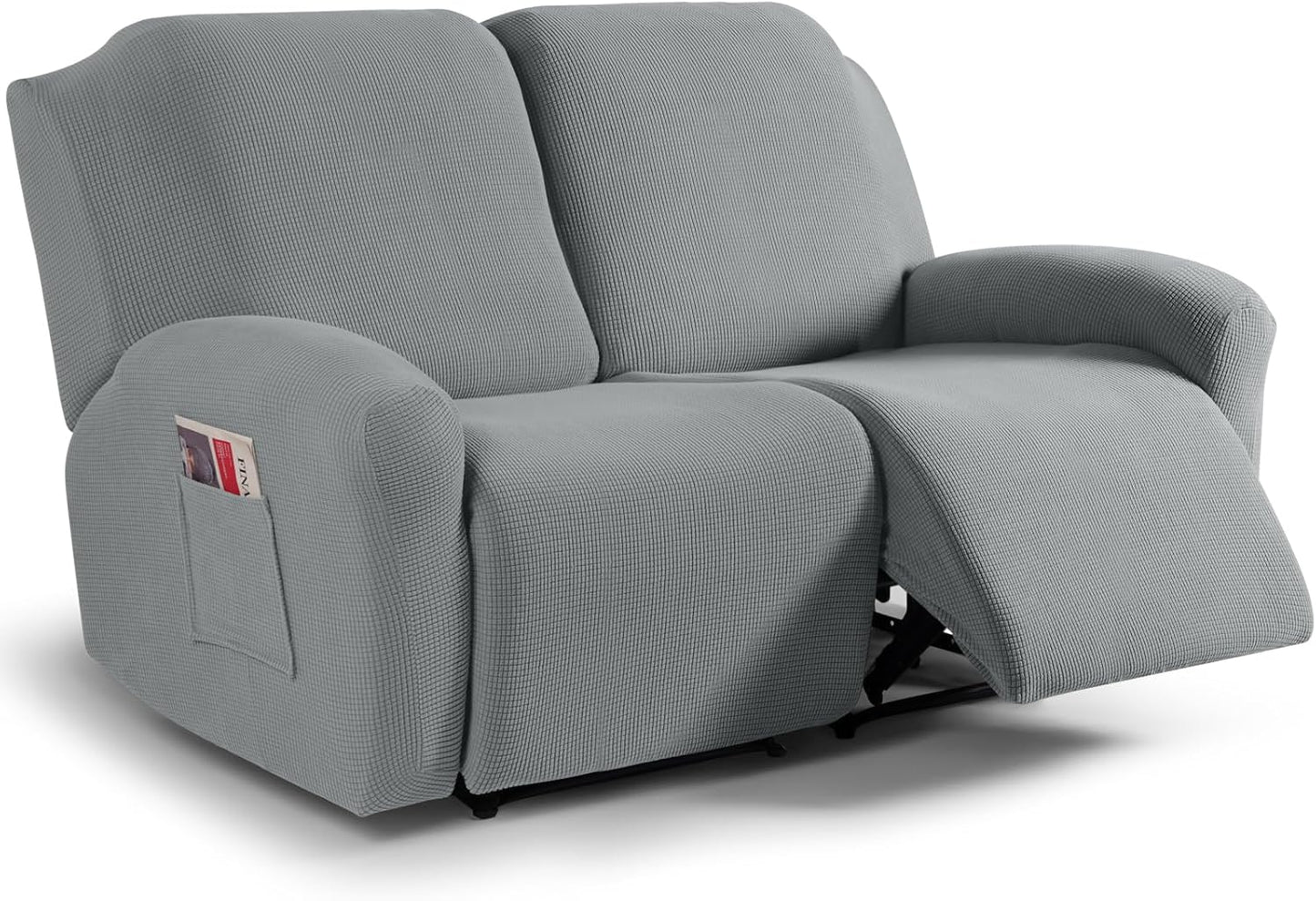 Recliner Sofa Covers 8-Pieces Stretch Large Couch Covers for 3 Seats Reclining Slipcovers Soft Jacquard Pattern Furniture Protector Black