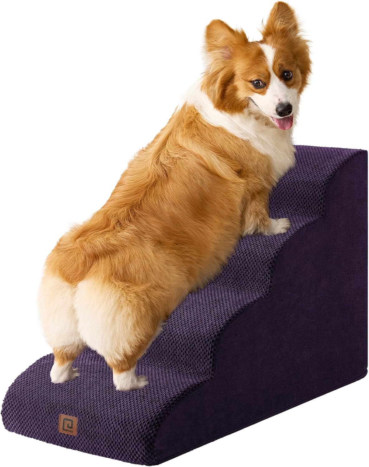 Curved Dog Stairs Ramp for Small Dogs 15.7" H, 3-Step Dog Steps for Couch Sofa and Chair, Pet Stairs for Cats, Non-Slip Balanced Pet Steps Indoor, Grey