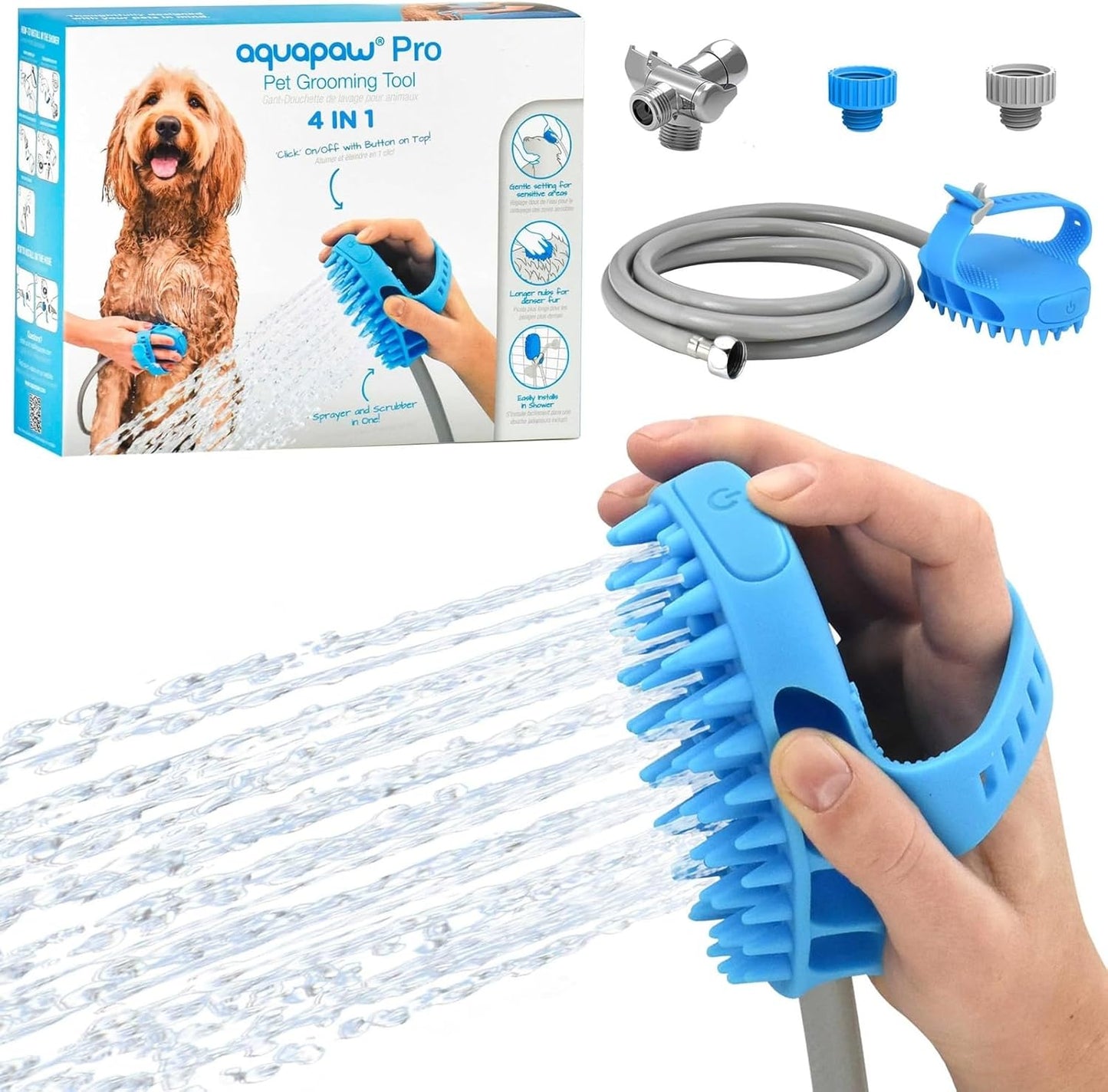Dog Bath Brush Pro - Sprayer and Scrubber in One - Indoor & Outdoor Dog Bathing Supplies and Dog Accessories