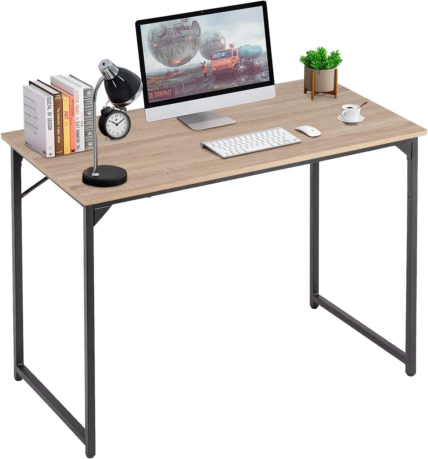 47 inch Computer Desk Gaming Desk Multi-Function Writing Table Student Art Modren Simple Style PC Wood and Metal Desk Workstation, Black