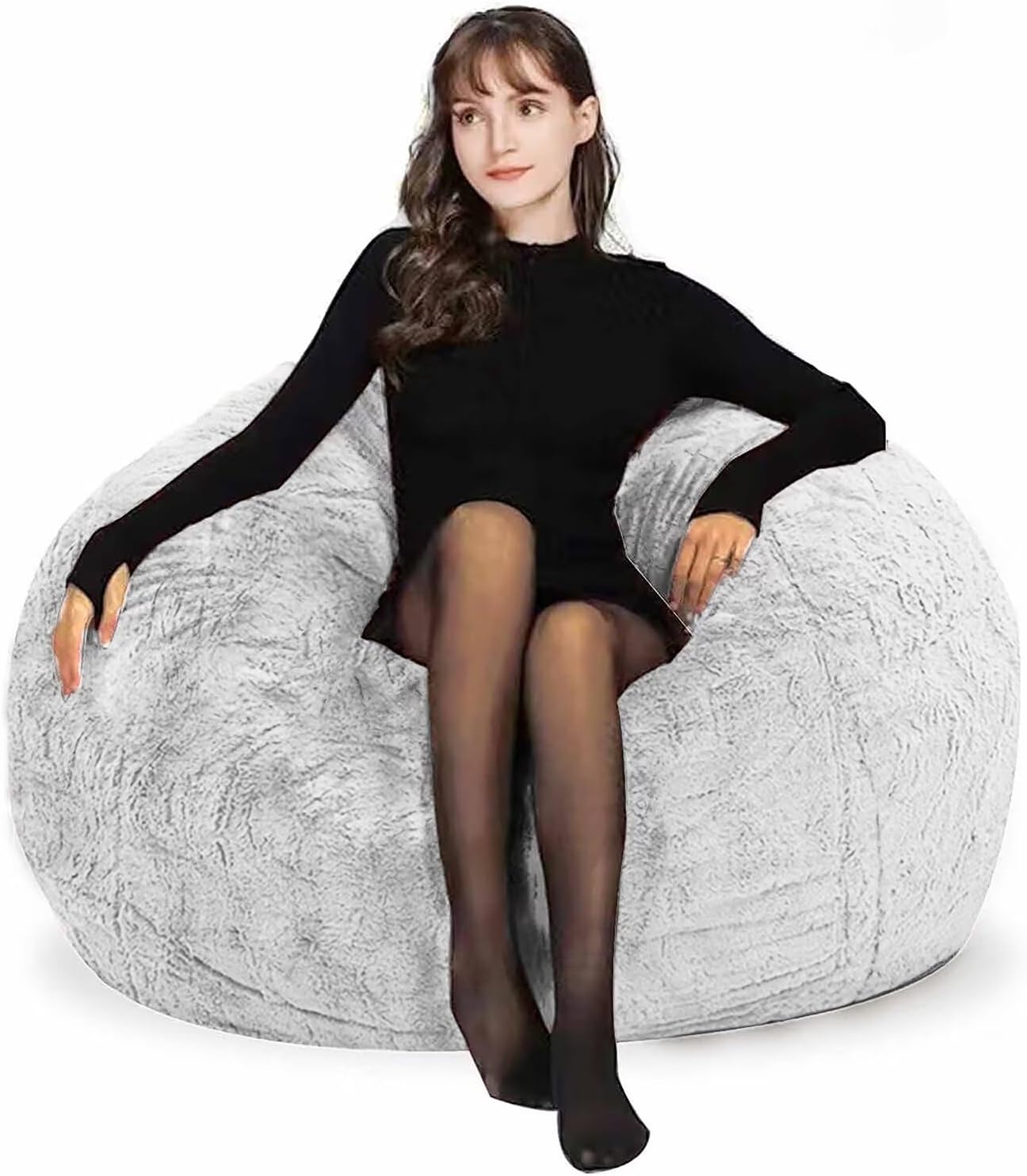 Bean Bag Chair for Adults Kids Without Filling Comfy Fluffy Giant Round Beanbag Lazy Sofa Cover for Reading Chair Floor Chair, 6FT, Grey