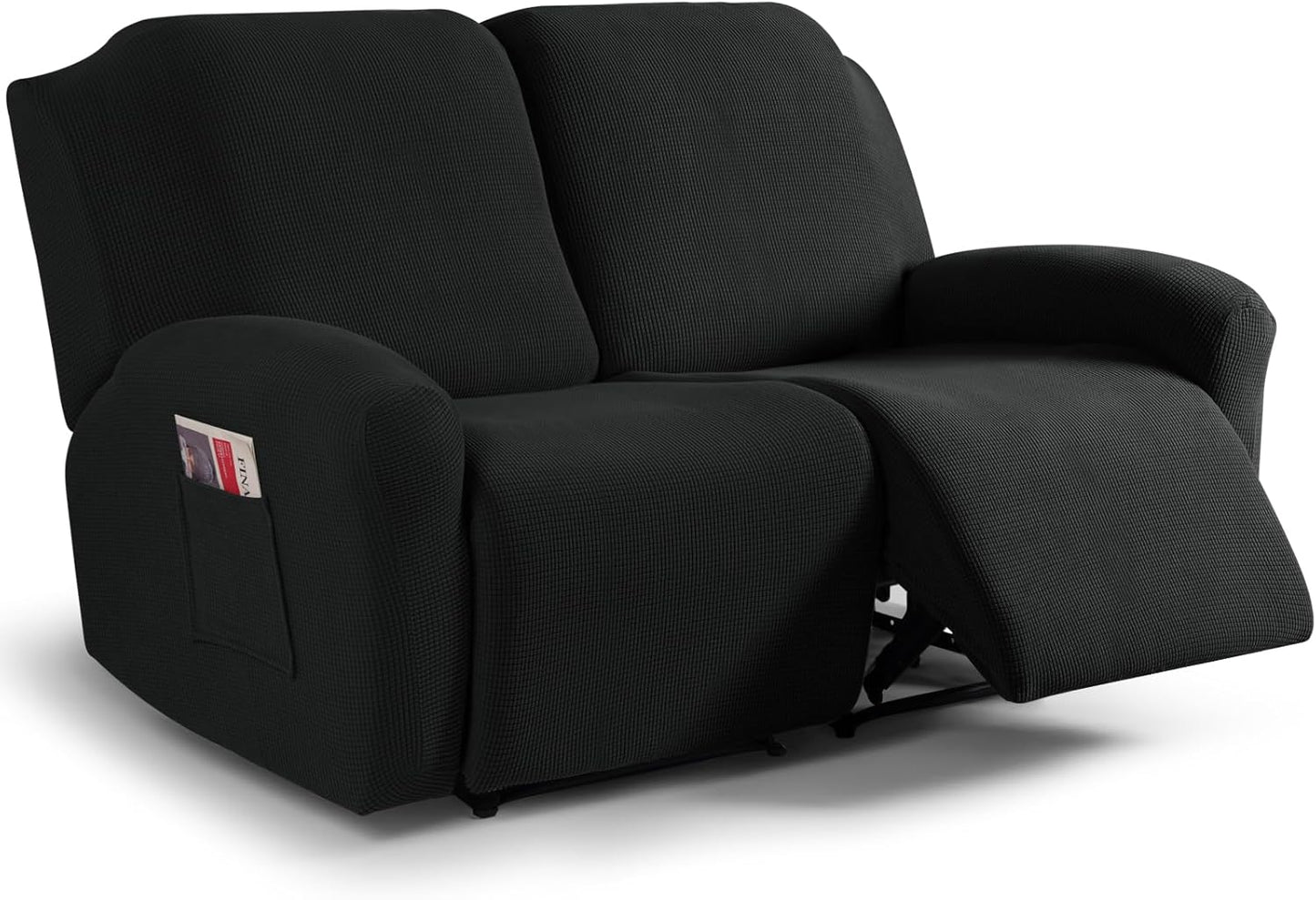Recliner Sofa Covers 8-Pieces Stretch Large Couch Covers for 3 Seats Reclining Slipcovers Soft Jacquard Pattern Furniture Protector Black