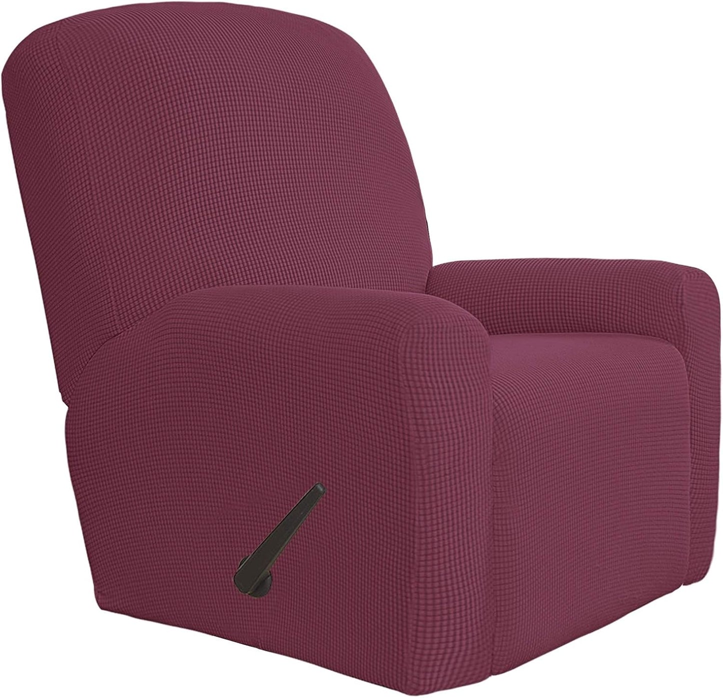 Recliner Stretch Sofa Slipcover Sofa Cover 4-Pieces Furniture Protector Couch Soft with Elastic Bottom Spandex Jacquard Fabric Small Checks(Large,Black)