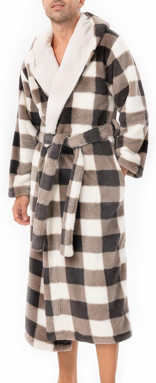 Men's Soft Fleece Plush Robe Full Length Long Bathrobe