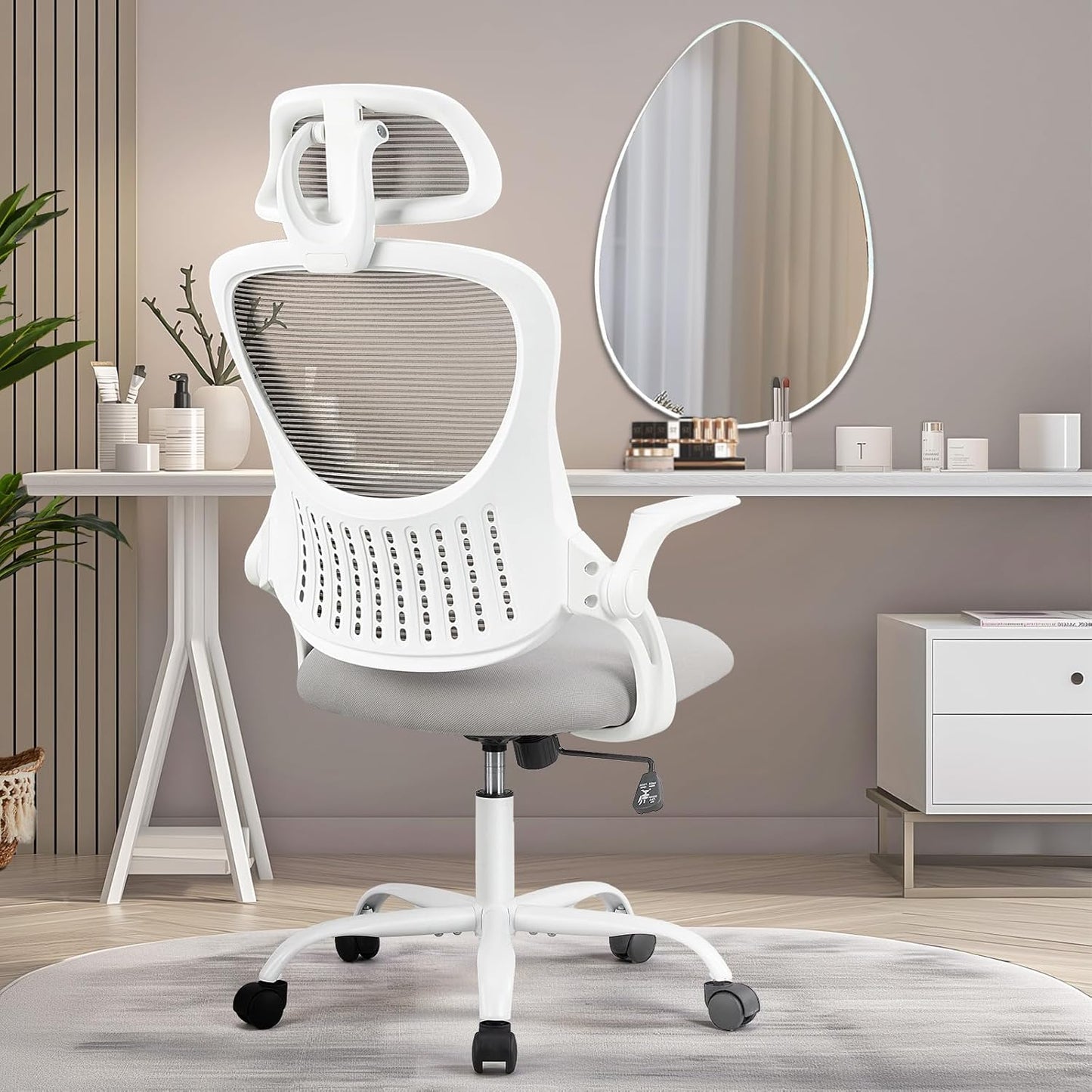 Home Office Desk Chair, Ergonomic Computer Managerial Executive Chairs High-Back Work Swivel Task Chairs with Wheels, Lumbar Support, Comfy Flip-up Armrest for Gaming, Study, Student, Black