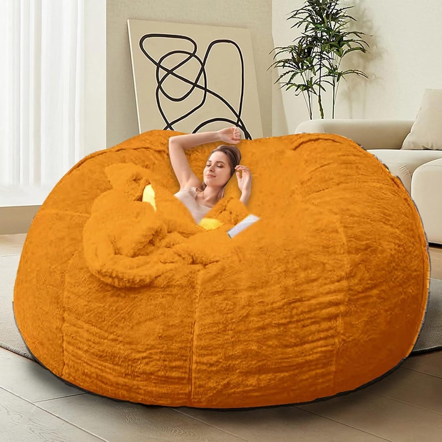 Bean Bag Chair for Adults Kids Without Filling Comfy Fluffy Giant Round Beanbag Lazy Sofa Cover for Reading Chair Floor Chair, 6FT, Grey