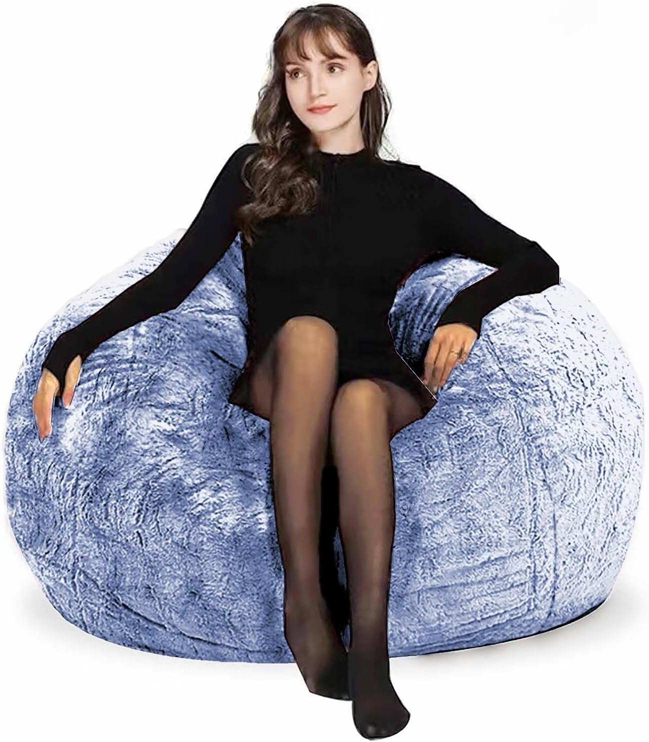 Bean Bag Chair for Adults Kids Without Filling Comfy Fluffy Giant Round Beanbag Lazy Sofa Cover for Reading Chair Floor Chair, 6FT, Grey