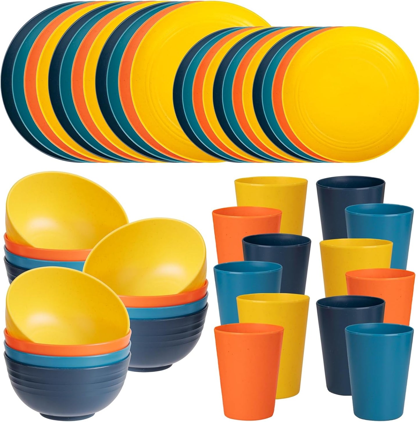 48pcs Grey Straw Dinnerware Set, Plates and Bowls Set, Camping Dish Set for 12, Plastic Dinnerware Set, Dishwasher Safe Dinnerware Set, Unbreakable Plates, Camper Dish Sets, Reusable Tableware