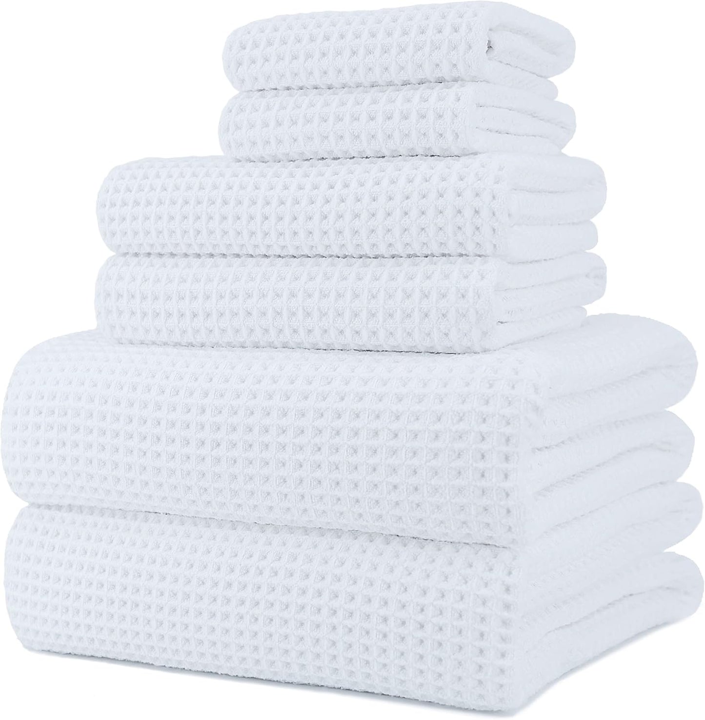 Oversize, 60 x 30 in., Quick Dry Lint Free Microfiber Bath Towel Set, 6 Piece (Beige, Waffle Weave)