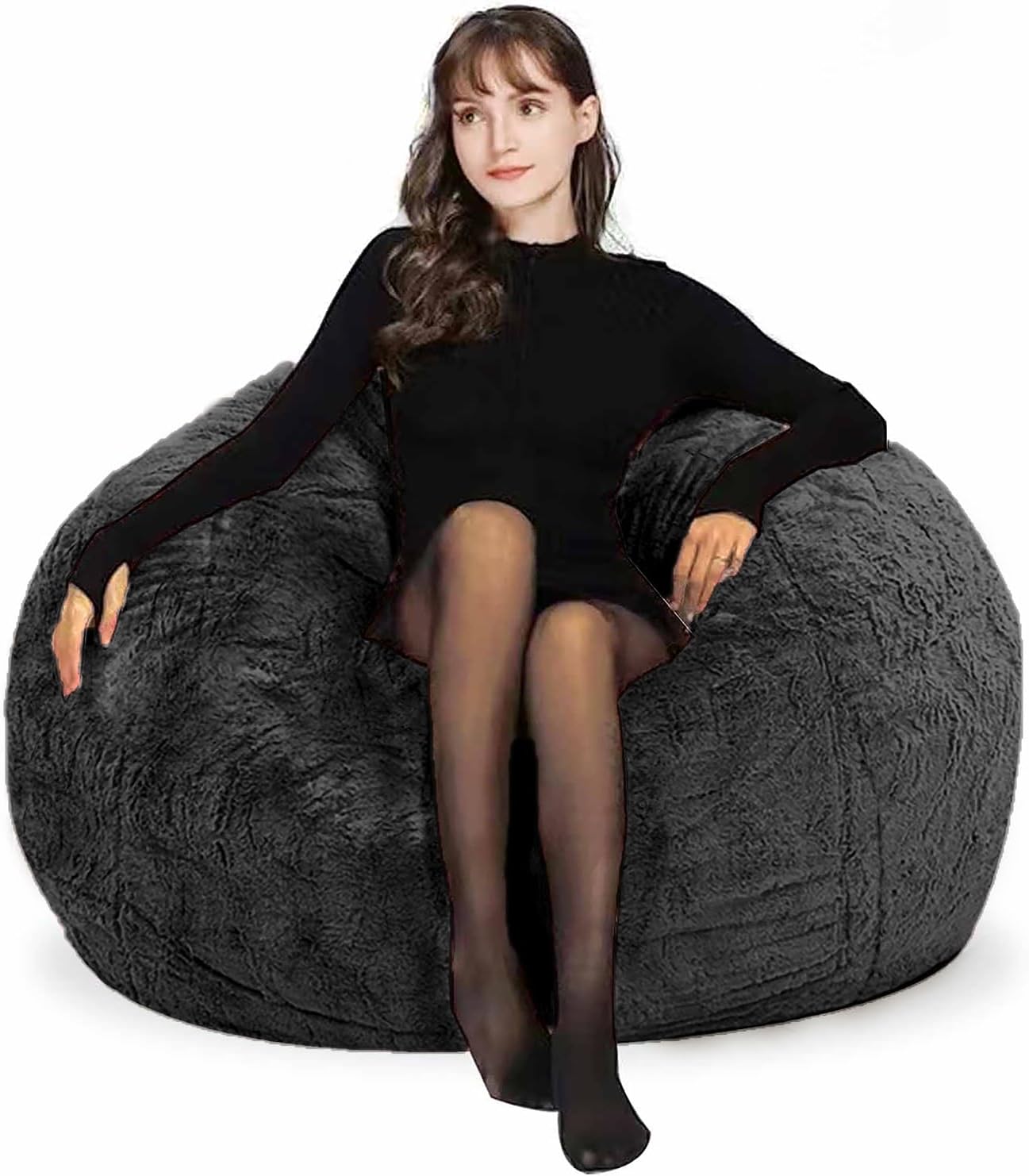 Bean Bag Chair for Adults Kids Without Filling Comfy Fluffy Giant Round Beanbag Lazy Sofa Cover for Reading Chair Floor Chair, 6FT, Grey