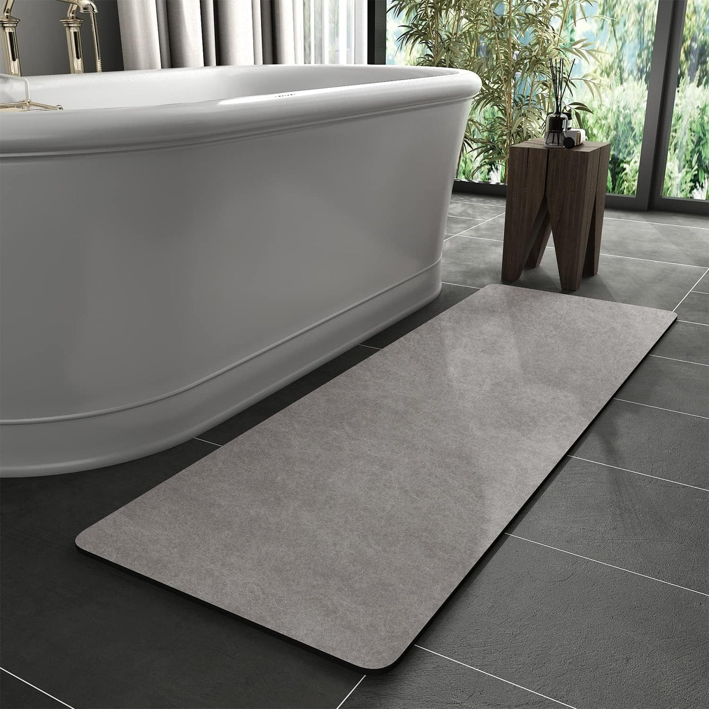 Bath Mat Rug-Rubber Backing Non Slip Quick Dry Absorbent Thin Bathroom Rugs Fit Under Door-Faux Suede Surface Bathroom Floor Mats-Shower Rug for in Front of Bathtub Shower Gray 24"X70"