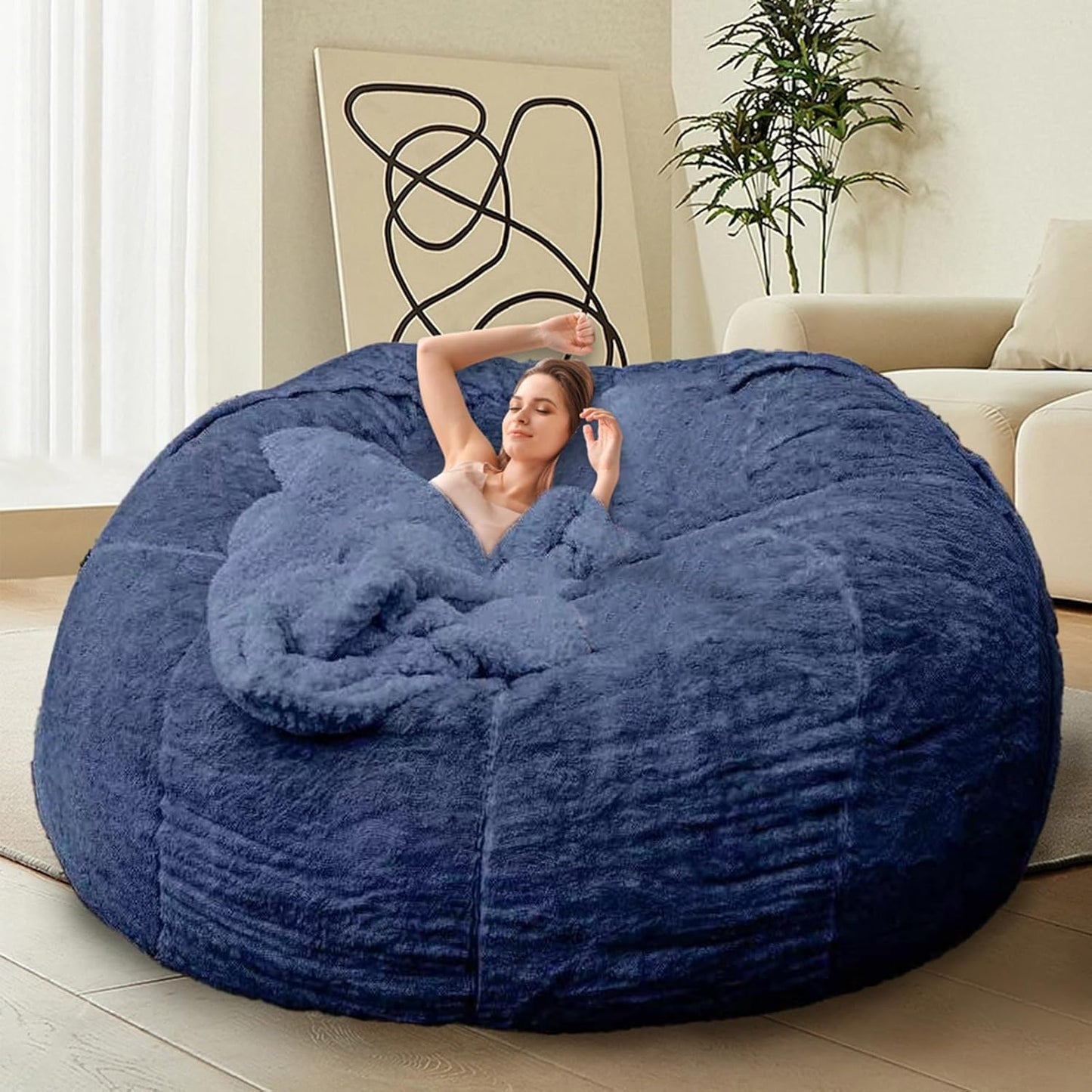 Bean Bag Chair for Adults Kids Without Filling Comfy Fluffy Giant Round Beanbag Lazy Sofa Cover for Reading Chair Floor Chair, 6FT, Grey