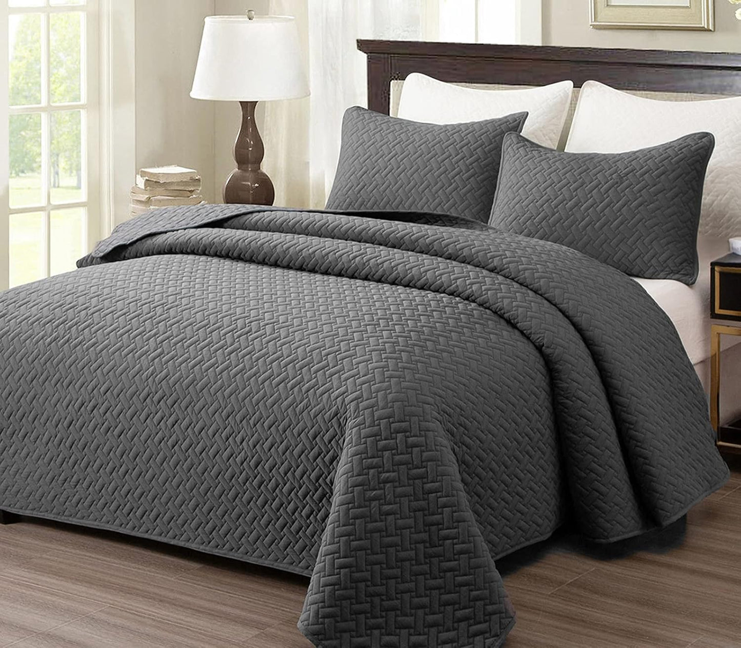 Twin Size Bedding Sets Navy Blue Bedspread Soft Pre-Washed Quilt Winter Bed Sets, 2 Piece, Cozy Reversible Microfiber Bed Coverlet with Pillow Sham (Square Pattern,66"x90")