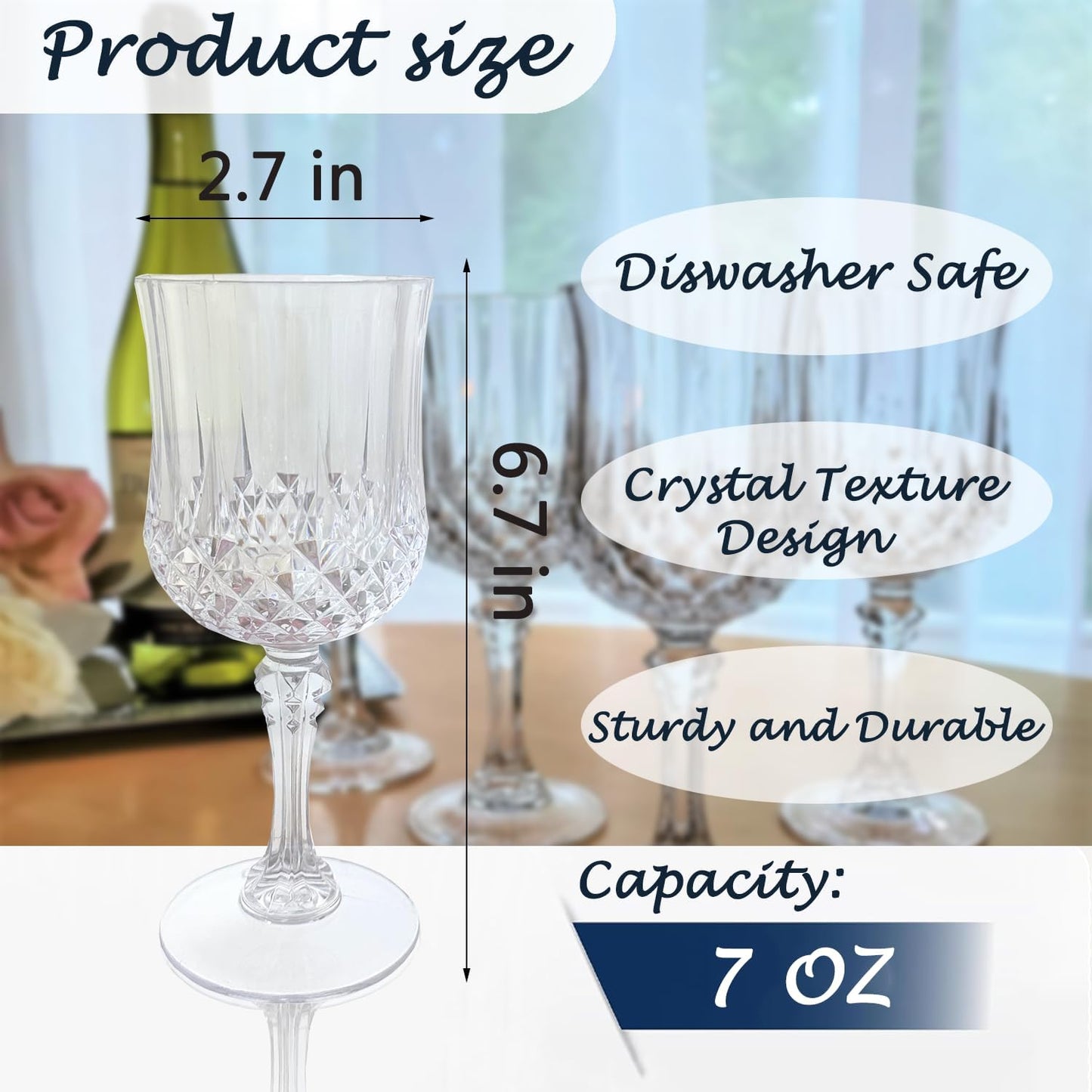 Transparent Plastic Wine Glasses,Transparent Plastic Goblets for Parties,Transparent Drinking Glasses for Wedding Reception, Grand Event Party Supplies (24, transparent)