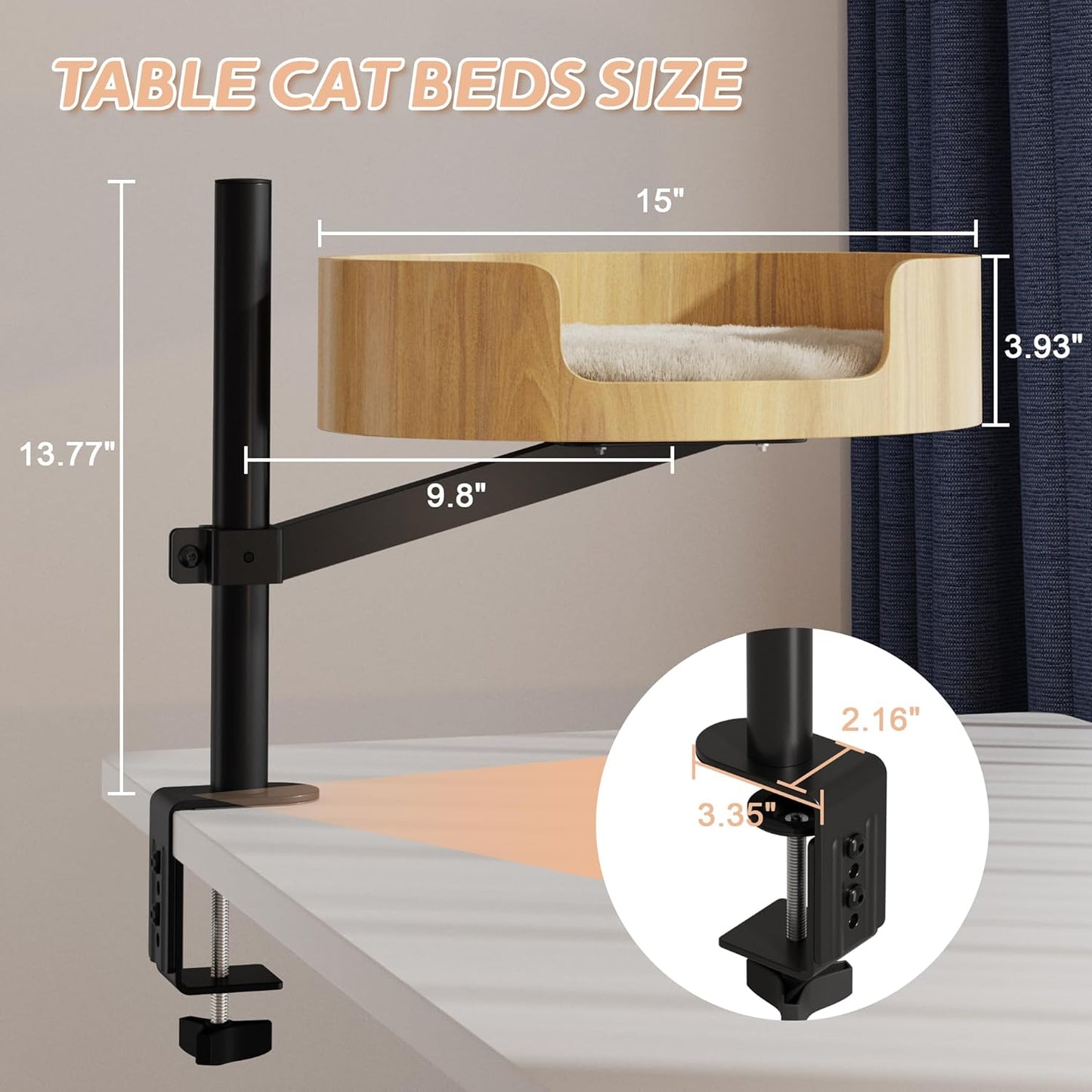 Cat Desk Bed – Cat Bed for Indoor Cats with Adjustable Height&360° Rotation, Elevated Desk Nest Cat Bed for Table, Desktop Cat Bed for Small Space, Wooden Cat Bed Desktop Kitten Furniture