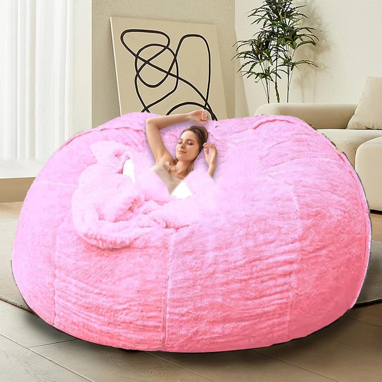 Bean Bag Chair for Adults Kids Without Filling Comfy Fluffy Giant Round Beanbag Lazy Sofa Cover for Reading Chair Floor Chair, 6FT, Grey