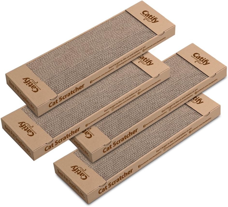 Best Pet Supplies Corrugated Cardboard Cat Scratcher Refill Pads, Lounger, and Fun Interactive Scratching Boards, Claw Safe, Durable, Natural Recycled Materials, Supports Active Play - Lounger I