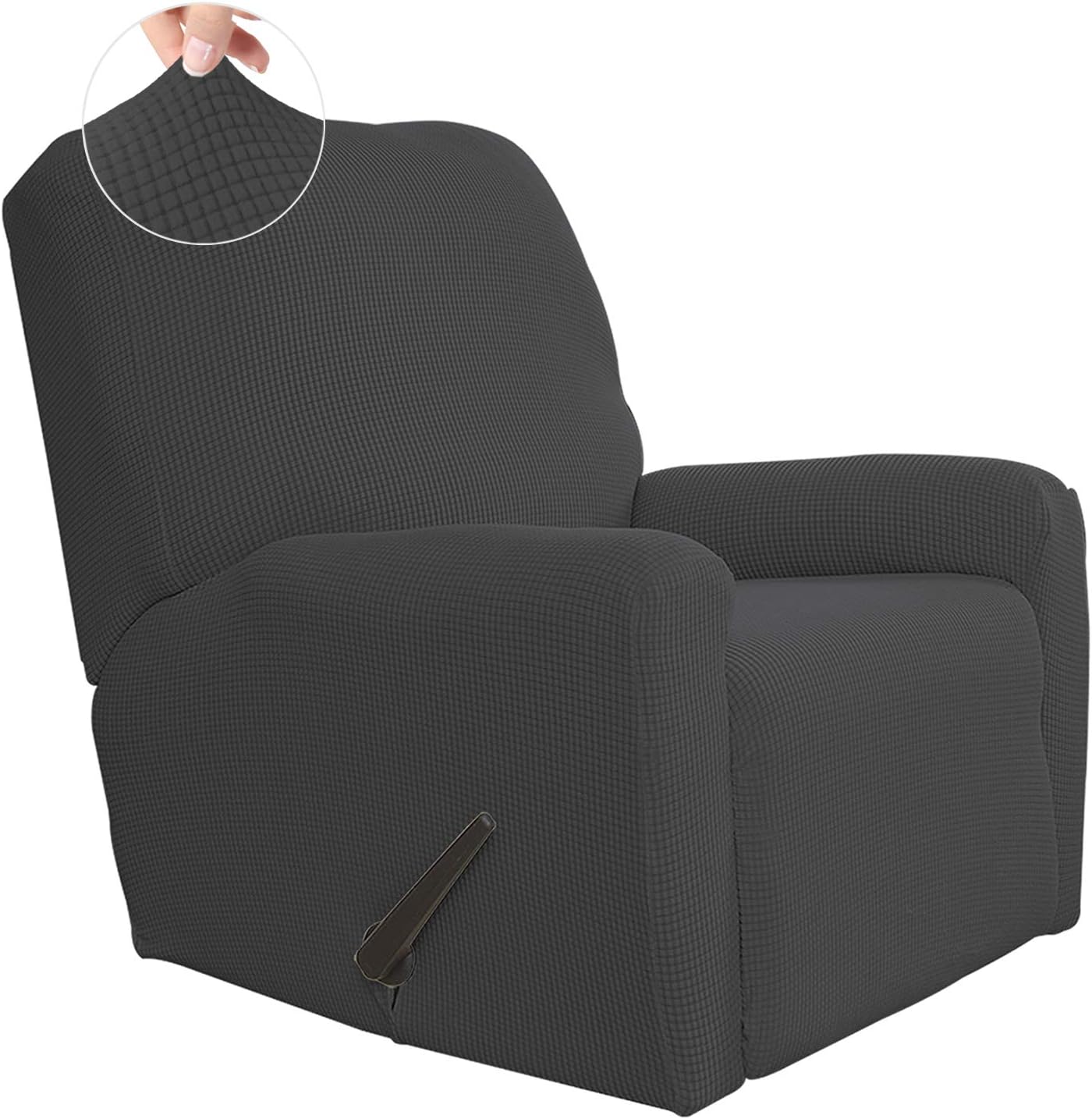 Recliner Stretch Sofa Slipcover Sofa Cover 4-Pieces Furniture Protector Couch Soft with Elastic Bottom Spandex Jacquard Fabric Small Checks(Large,Black)