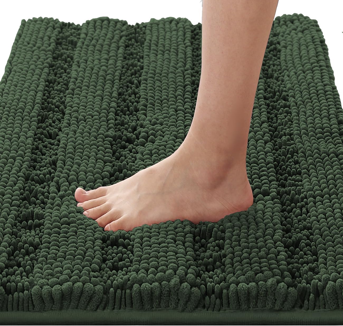 Black Bathroom Rug Set Extra Thick Striped Bath Mats for Bathroom Floor 2 Piece, Anti-Slip Bath Mat Set Soft Plush Chenille Shower Rugs for Bathroom Waterproof (20" x 32"/17" x 24")