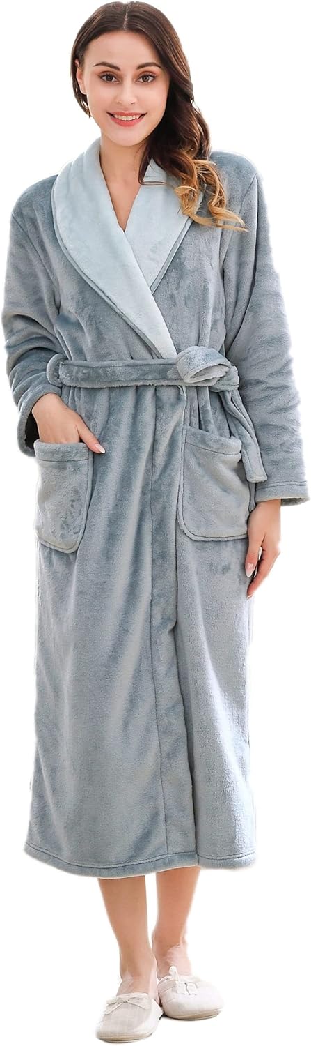 Women's Plush Soft Warm Fleece Bathrobe Robe