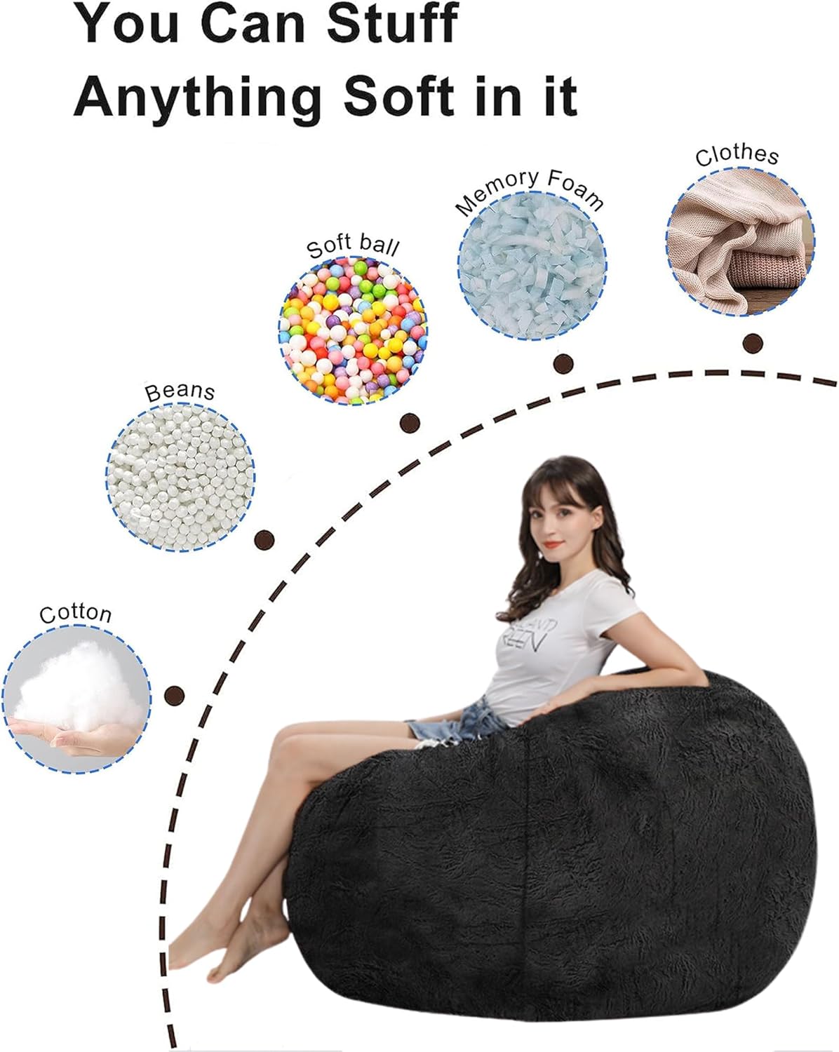 Bean Bag Chair for Adults Kids Without Filling Comfy Fluffy Giant Round Beanbag Lazy Sofa Cover for Reading Chair Floor Chair, 6FT, Grey