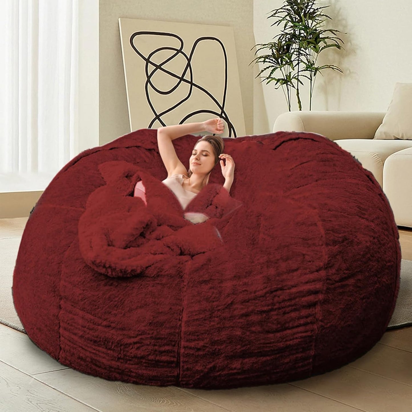 Bean Bag Chair for Adults Kids Without Filling Comfy Fluffy Giant Round Beanbag Lazy Sofa Cover for Reading Chair Floor Chair, 6FT, Grey