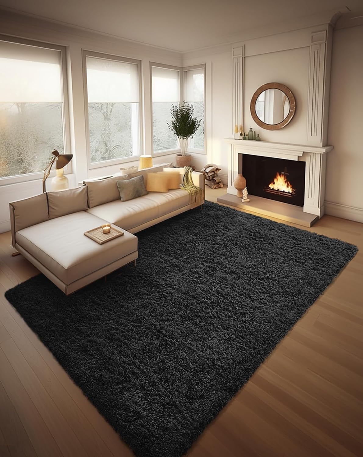 Rugs for Living Room Grey, Fluffy Shag Large Fuzzy Plush Soft Area Rug, 5x8 Gray Shaggy Carpets for Bedroom, Kids Boys Girls Dorm Nursery Home Decor Aesthetic