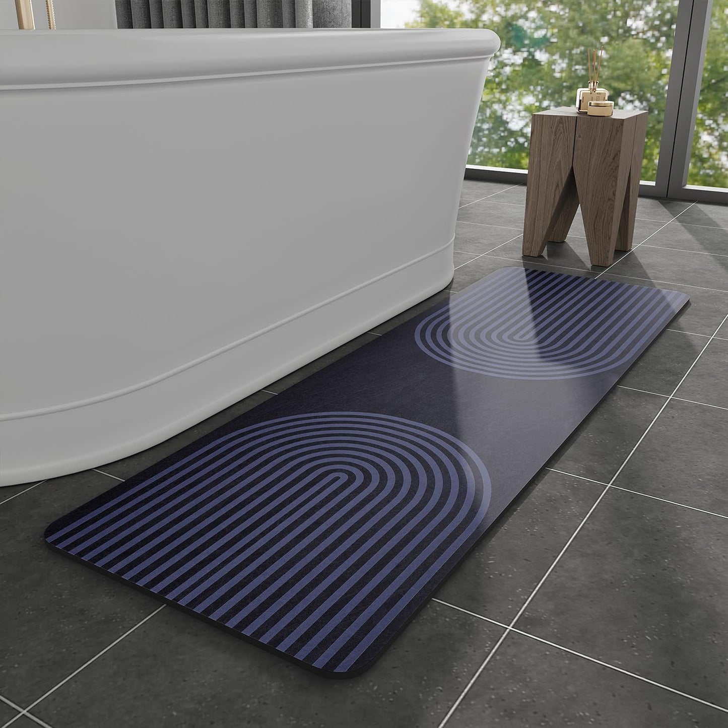 Bath Mat Rug-Rubber Backing Non Slip Quick Dry Absorbent Thin Bathroom Rugs Fit Under Door-Faux Suede Surface Bathroom Floor Mats-Shower Rug for in Front of Bathtub Shower Gray 24"X70"