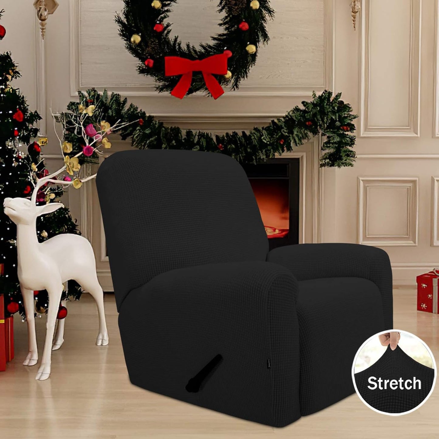 Recliner Stretch Sofa Slipcover Sofa Cover 4-Pieces Furniture Protector Couch Soft with Elastic Bottom Spandex Jacquard Fabric Small Checks(Large,Black)