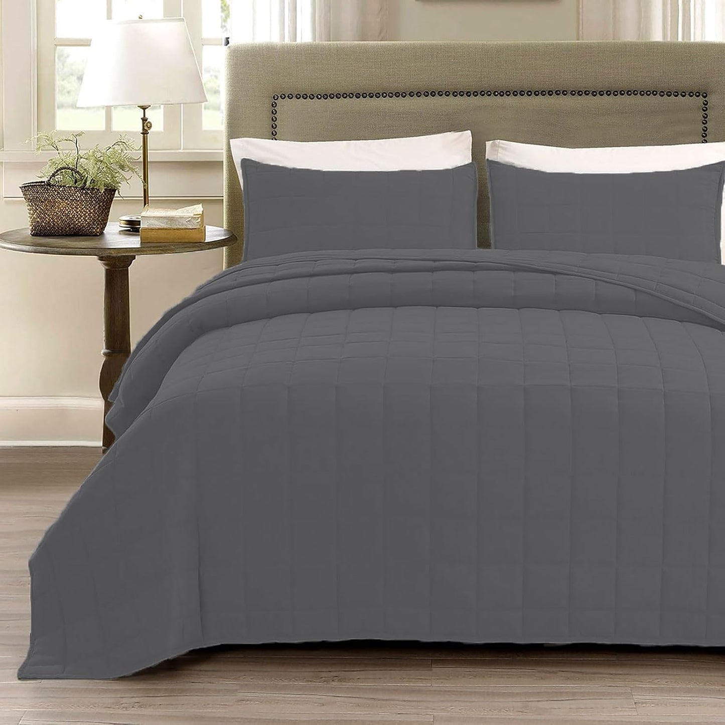 Twin Size Bedding Sets Navy Blue Bedspread Soft Pre-Washed Quilt Winter Bed Sets, 2 Piece, Cozy Reversible Microfiber Bed Coverlet with Pillow Sham (Square Pattern,66"x90")