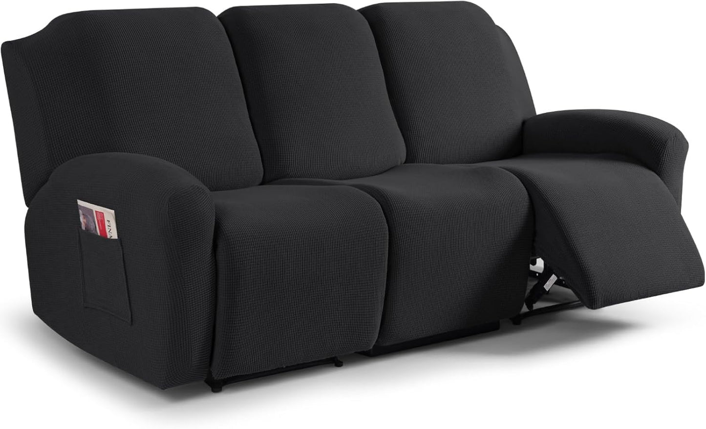 Recliner Sofa Covers 8-Pieces Stretch Large Couch Covers for 3 Seats Reclining Slipcovers Soft Jacquard Pattern Furniture Protector Black
