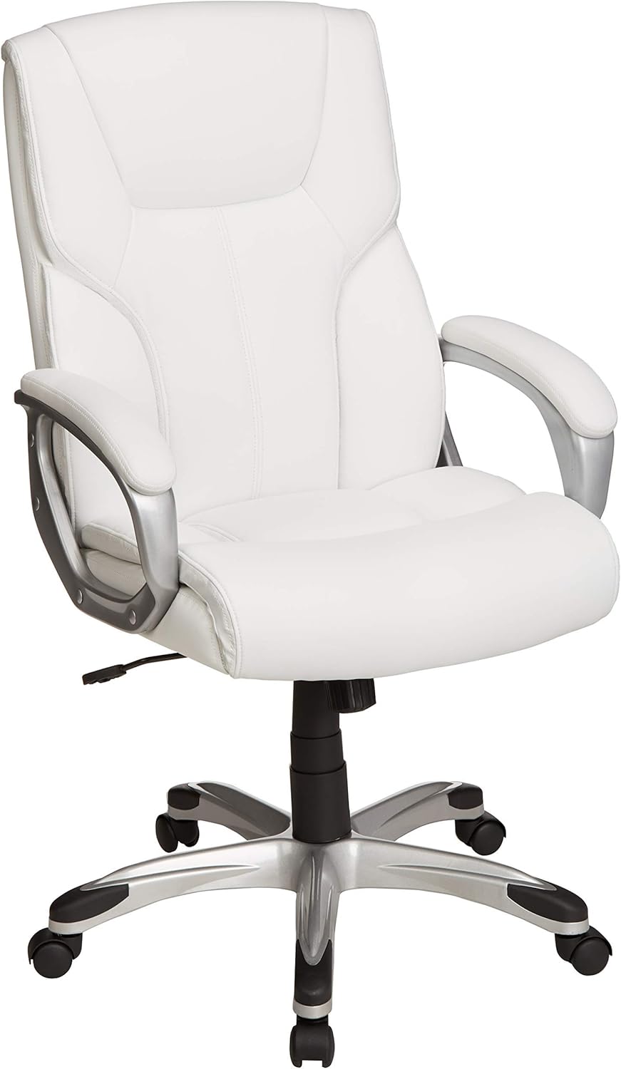 Basics Executive Home Office Desk Chair with Padded Armrests, Adjustable Height and Tilt, Rolling Swivel Chair, 275 Pound Capacity, White and Pewter