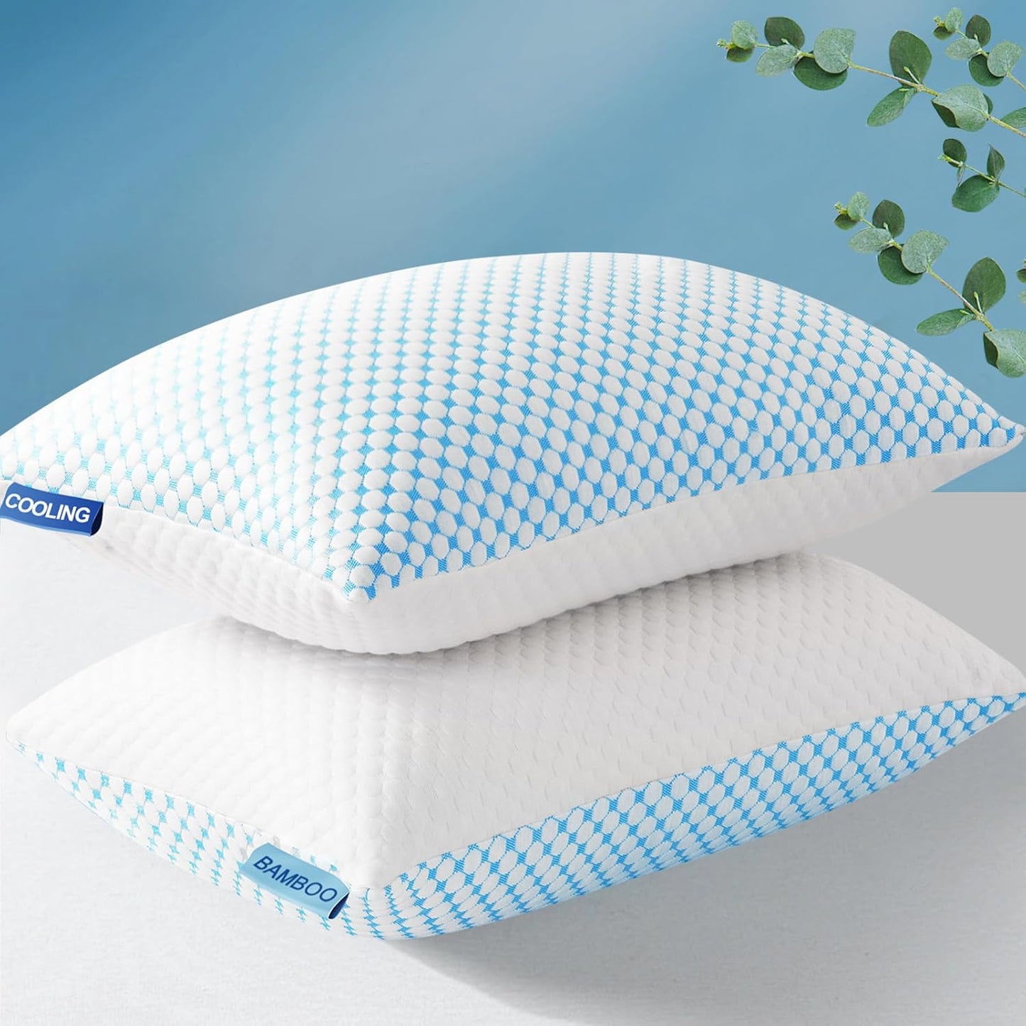 Firm Pillow Shredded Memory Foam(Adjustable Loft), Cooling Breathable for Sleeping Queen Size 2 Pack