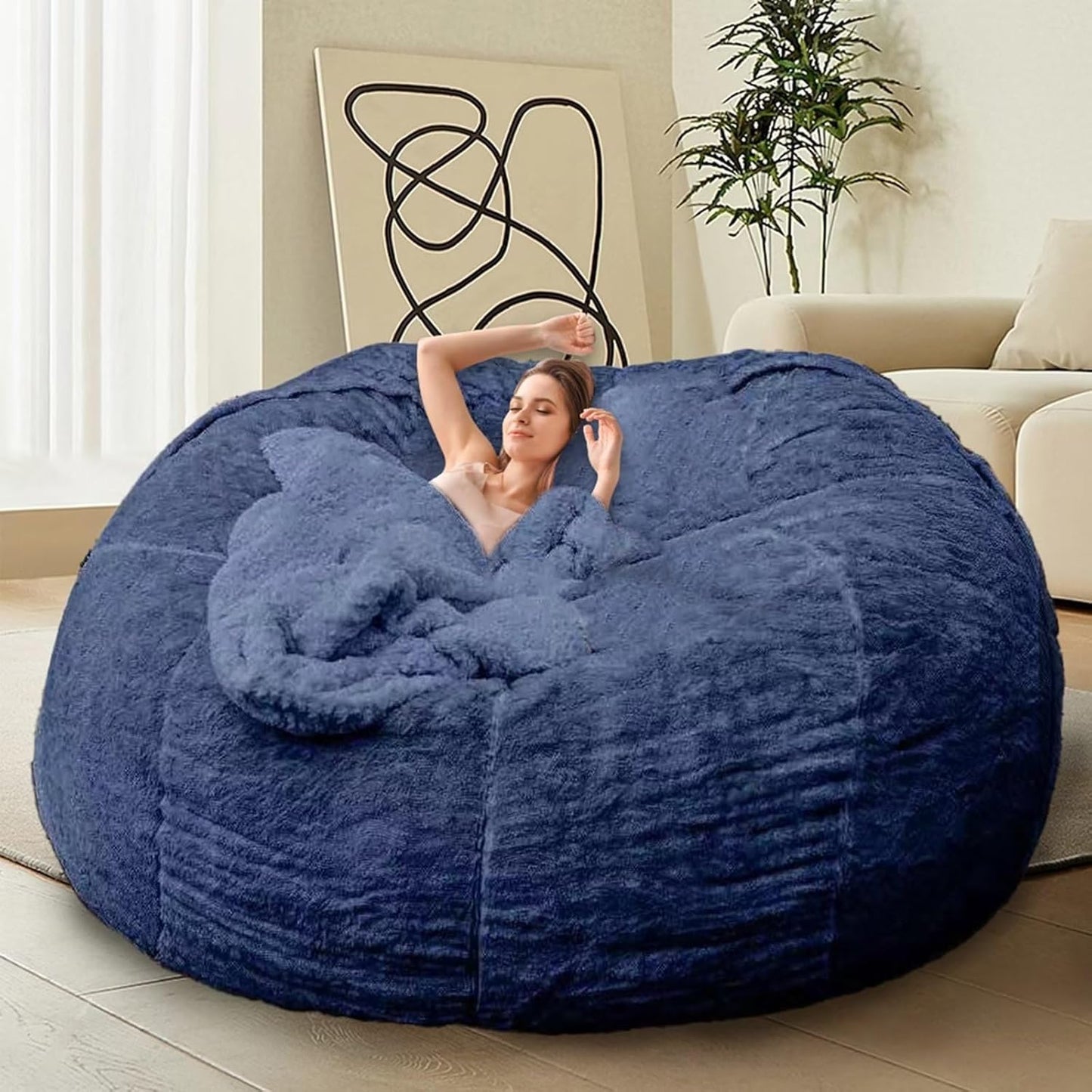 Bean Bag Chair for Adults Kids Without Filling Comfy Fluffy Giant Round Beanbag Lazy Sofa Cover for Reading Chair Floor Chair, 6FT, Grey