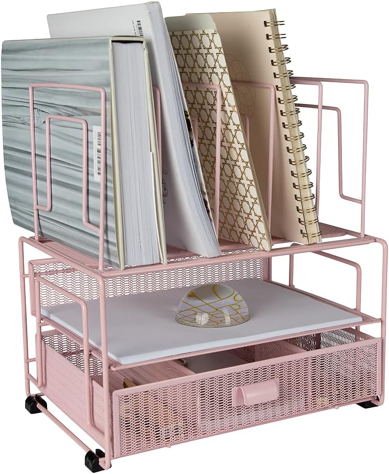 Gold Desk Organizer – Cute File Holder for Desk & Drawer Storage for Office Supplies, Paper, Devices & Folders