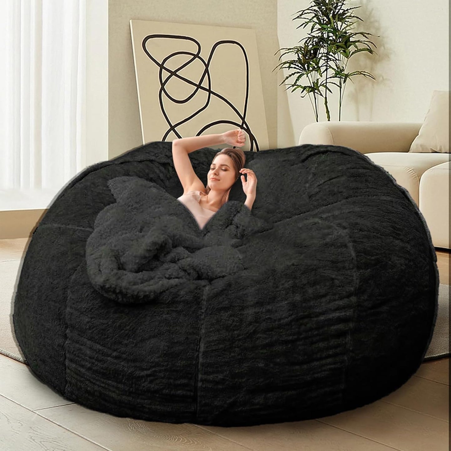 Bean Bag Chair for Adults Kids Without Filling Comfy Fluffy Giant Round Beanbag Lazy Sofa Cover for Reading Chair Floor Chair, 6FT, Grey