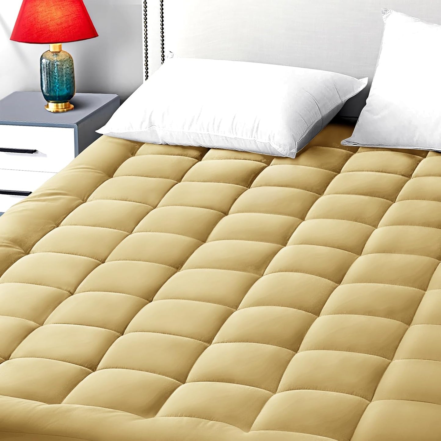 Queen Size Mattress Pad Pillow Top Mattress Cover Quilted Fitted Mattress Protector Cotton Top Stretches up 8-21" Deep Pocket Cooling Mattress Topper (60x80 inch, White)