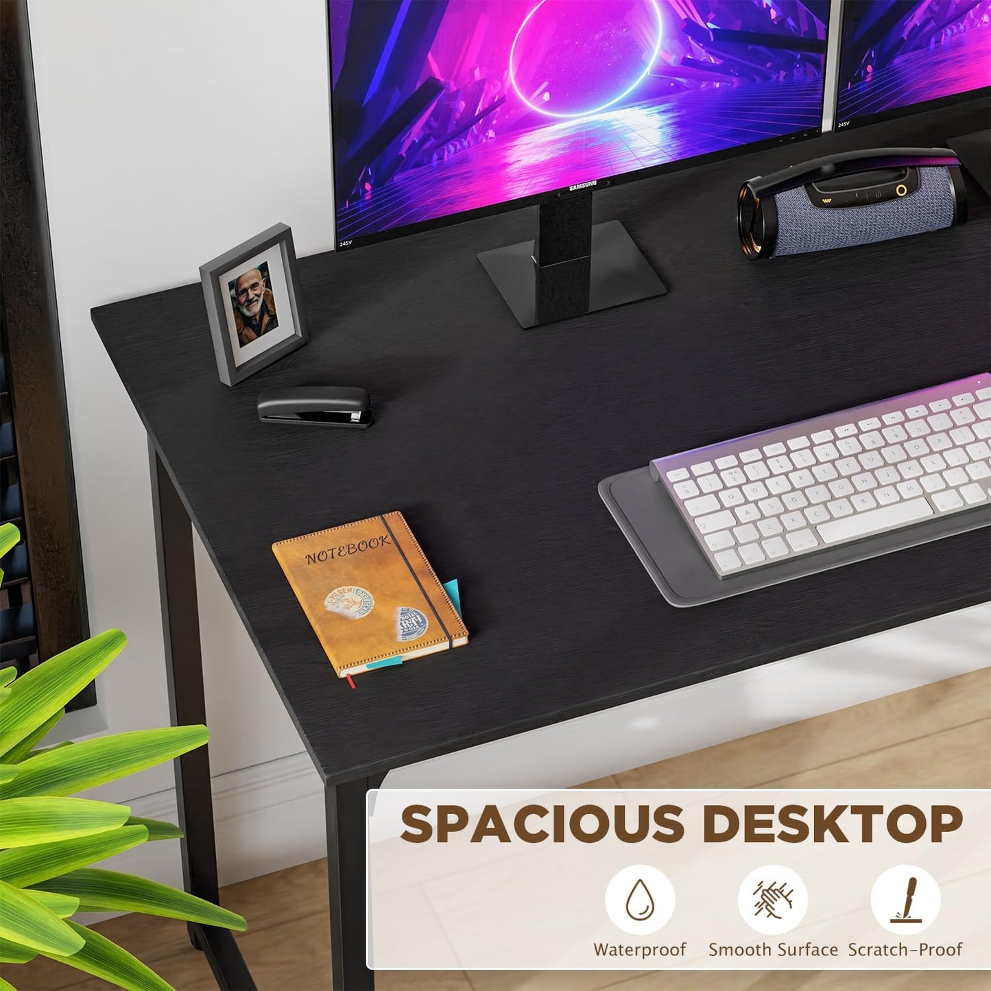 47 inch Computer Desk Gaming Desk Multi-Function Writing Table Student Art Modren Simple Style PC Wood and Metal Desk Workstation, Black