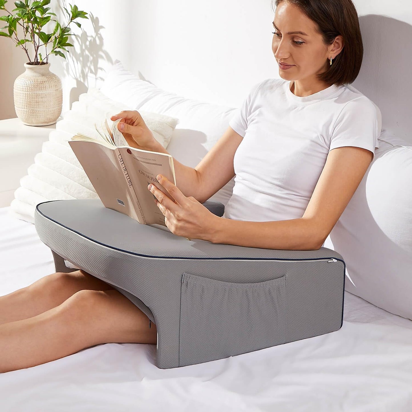 Reading Pillow for Gaming, Extra Large Arm Rest Pillow for Adult, Memory Foam Bed Rest Pillow for Reading, Working, Playing Steam Deck Switch or Sitting in Bed Floor Sofa(Grey)