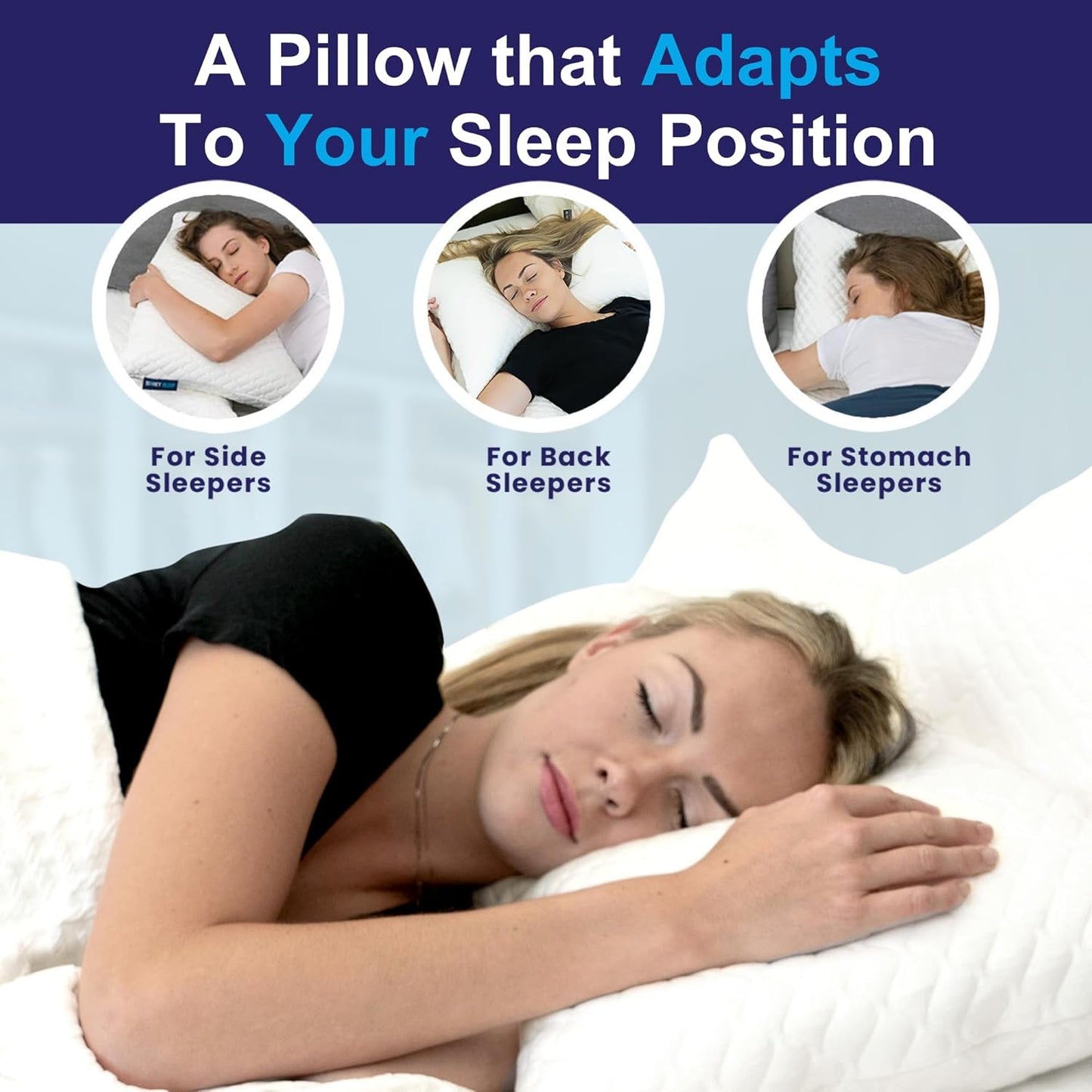 Pillow for Side and Back Sleepers - Comfort for Neck and Shoulder Pain - Adjustable and Customizable Shredded Memory Foam Filling - Queen Size - Additional Foam Fill Included (White)