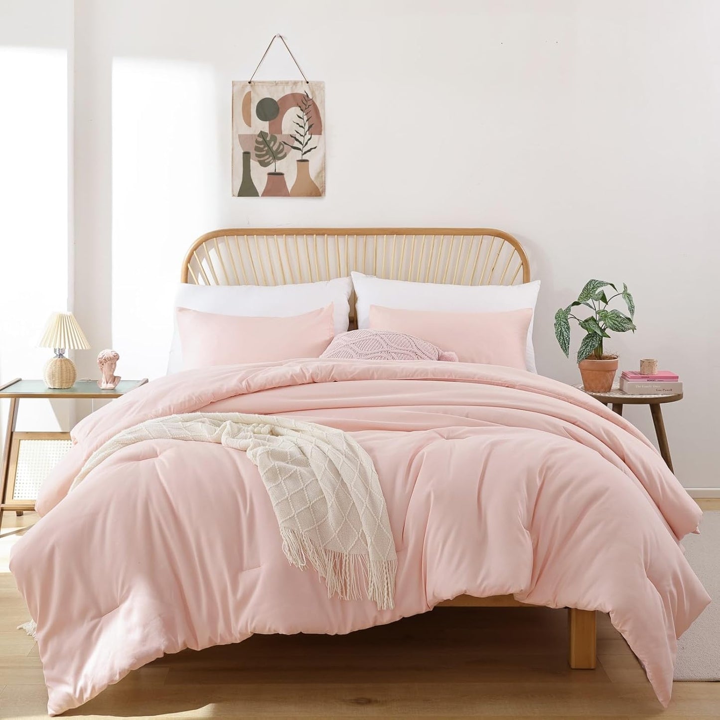 Queen Comforter Set Oatmeal, 3pcs(1 Boho Oatmeal Comforter & 2 Pillowcases) All Season Soft Bedding Lightweight Bedspread Blanket Quilt