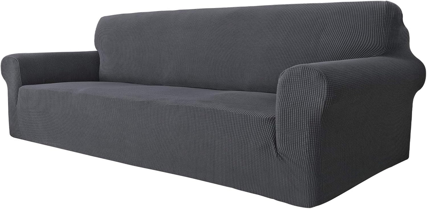 Super Stretch Couch Cover for 3 Cushion Couch, 1-Piece Universal Sofa Covers Living Room Jacquard Spandex Furniture Protector Dogs Pet Friendly Fitted (Large, Black)