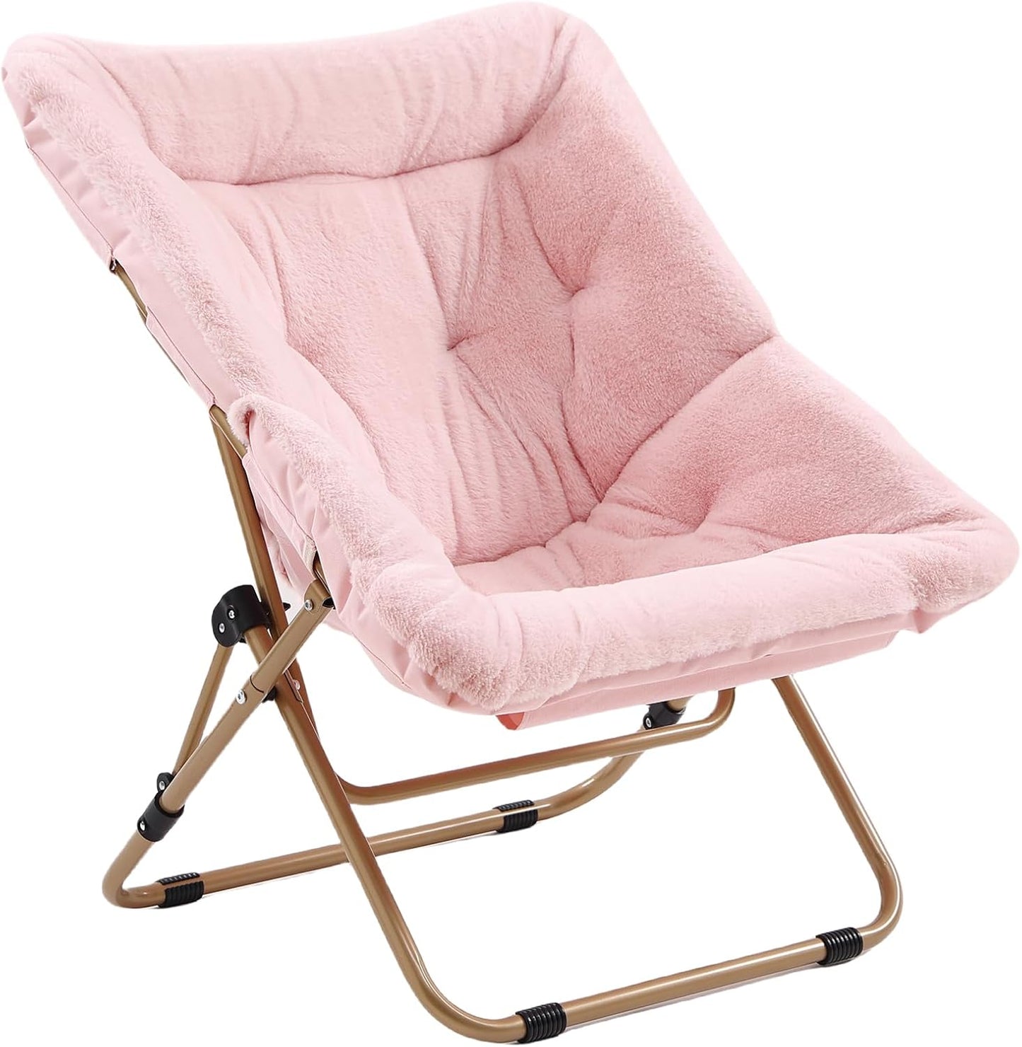 Comfy Folded Chair with Ottoman, Oversized Folding Faux Fur Chair Soft Furry Lounge Lazy Chair with Metal Frame Moon Chair Accent Chair for Bedroom, Living Room, Dorm Rooms