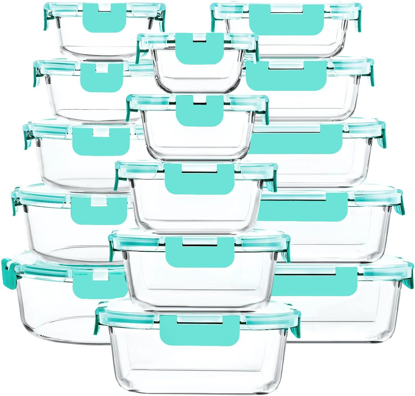 30 Pieces Glass Food Storage Containers with Snap Locking Lids,Glass Meal Prep Containers Set - Airtight Lunch Containers, Microwave, Oven, Freezer and Dishwasher