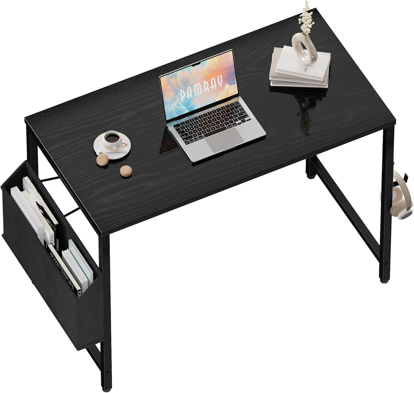 47 Inch Computer Desk for Small Spaces with Storage Bag, Home Office Work Desk with Headphone Hook, Small Office Desk Study Writing Table