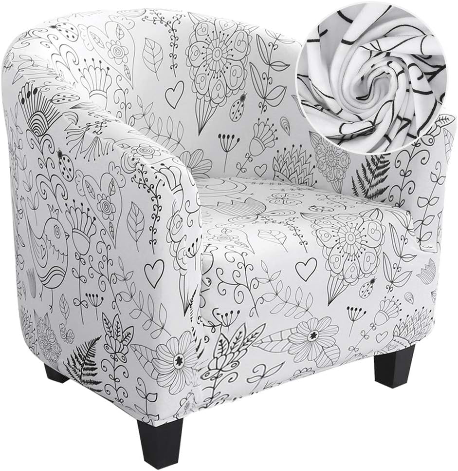 Club Chair Slipcover Stretch Barrel Chair Covers Jacquard Tub Chair Slipcover Spandex Armchair Sofa Cover Removable Couch Furniture Protector Arm Chair Cover for Living Room(Creamy-White)