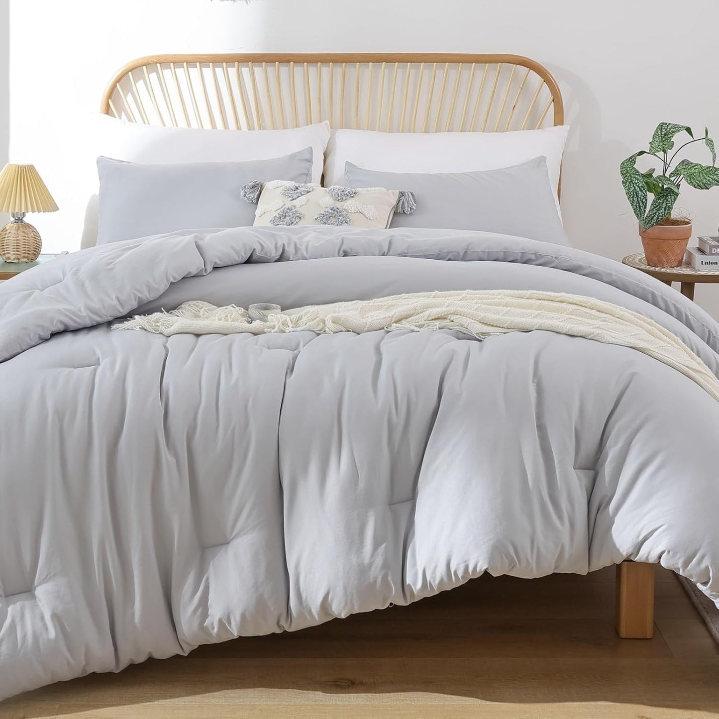 Queen Comforter Set Oatmeal, 3pcs(1 Boho Oatmeal Comforter & 2 Pillowcases) All Season Soft Bedding Lightweight Bedspread Blanket Quilt