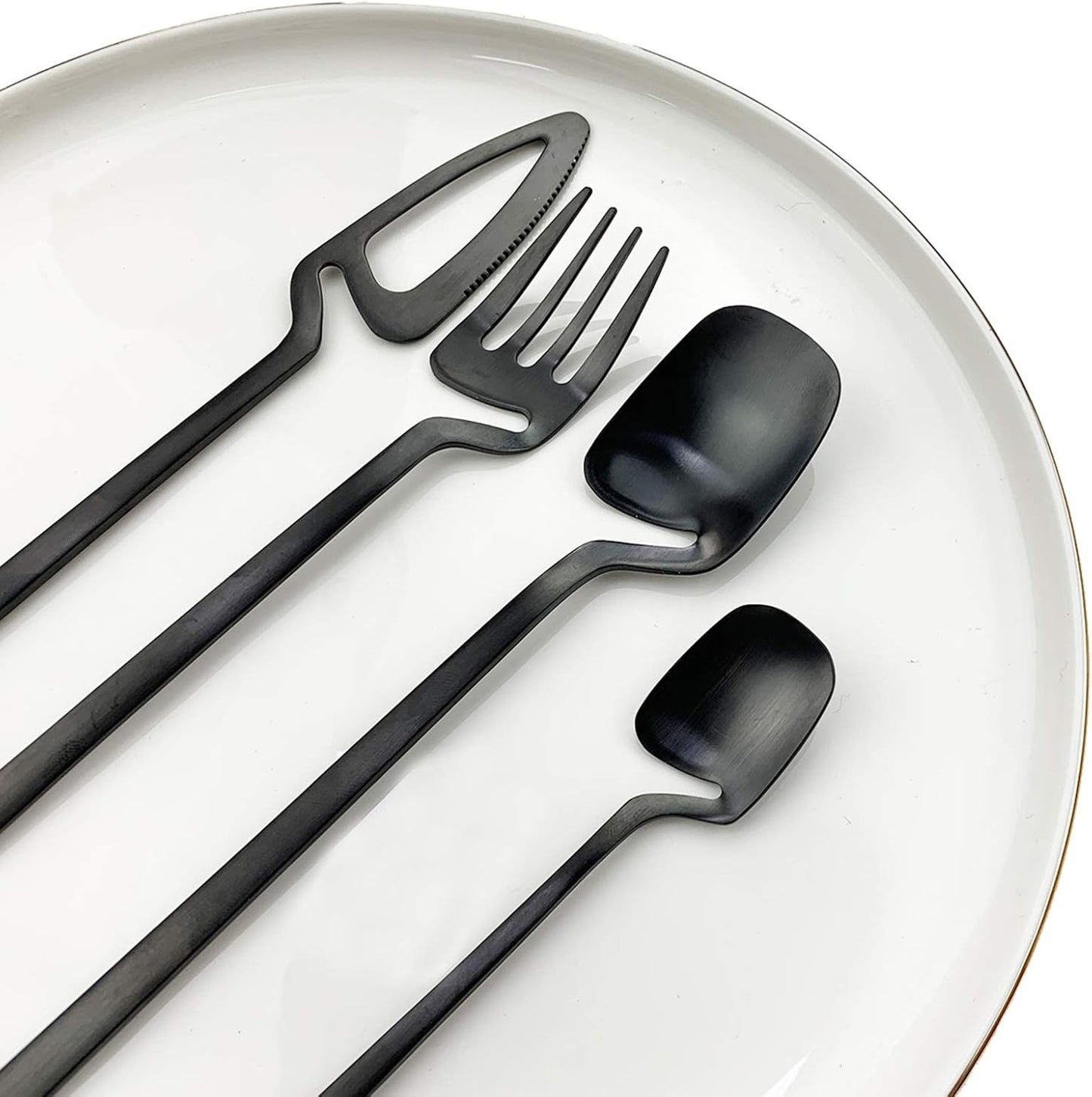 Silverware Set Satin Finish 24-Piece Stainless Steel Flatware Set Kitchen Utensil Set Service for 6 Tableware Cutlery Set Dishwasher Safe (Matte Black)